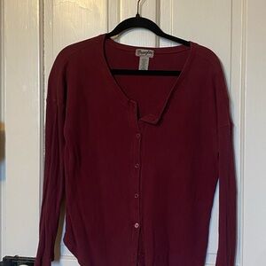 Wrangler Women's Deep Burgundy Button-Up Ribbed Cardigan